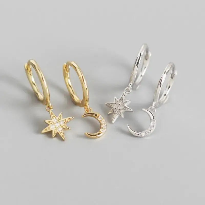 Exquisite Earrings Ins Studded With Diamonds And Stars And Moon Asymmetrical Earrings Versatile Cold Style Earrings For Women