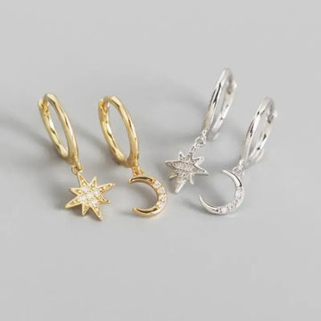 Exquisite Earrings Ins Studded With Diamonds And Stars And Moon Asymmetrical Earrings Versatile Cold Style Earrings For Women