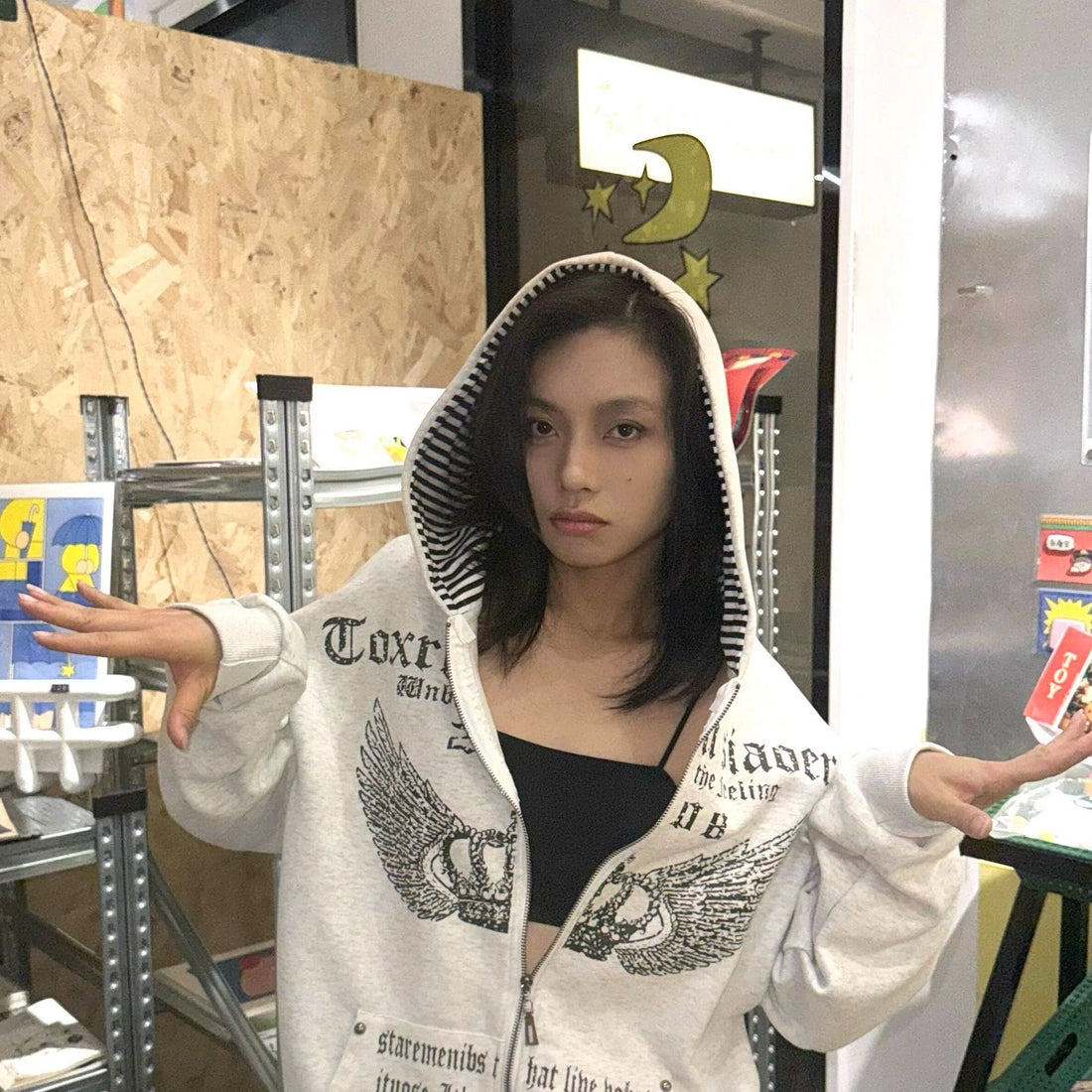 Vintage Sweatshirts 2024 Women's Clothes White Print Tunic Hooded Y2k Coat Streetwear Fashion Casual Hoodies Tops Ropa Mujer