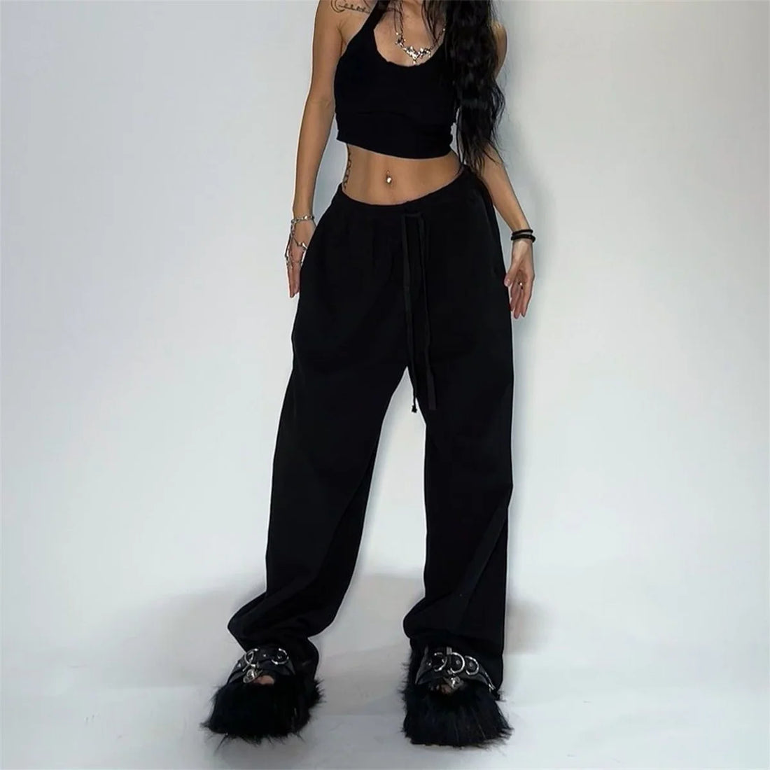 Solid Loose Sweatpants Women Wide Leg Y2K American Retro Pant Female Joggers Baggy Pants Hip Hop Oversized Trousers Streetwear